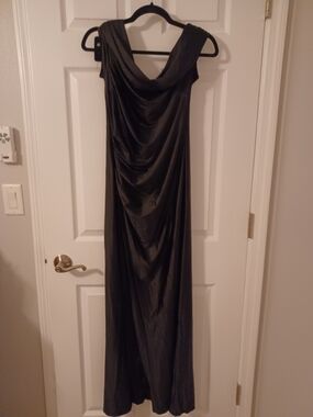 OYS Elegant Black Draped Evening Gown